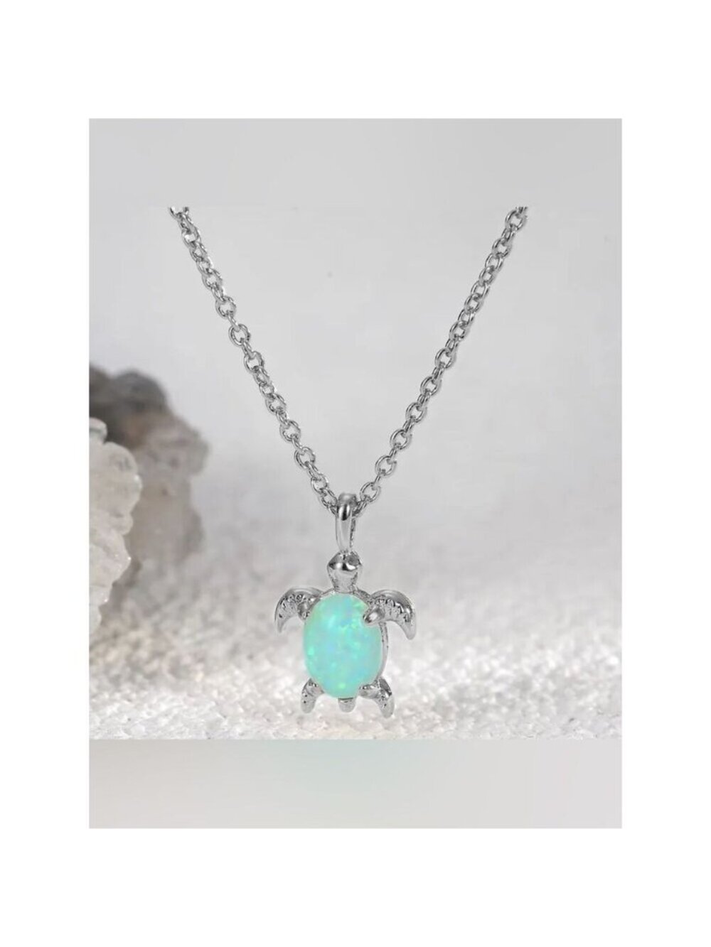 Opal Turtle Pendant Necklace Q1062